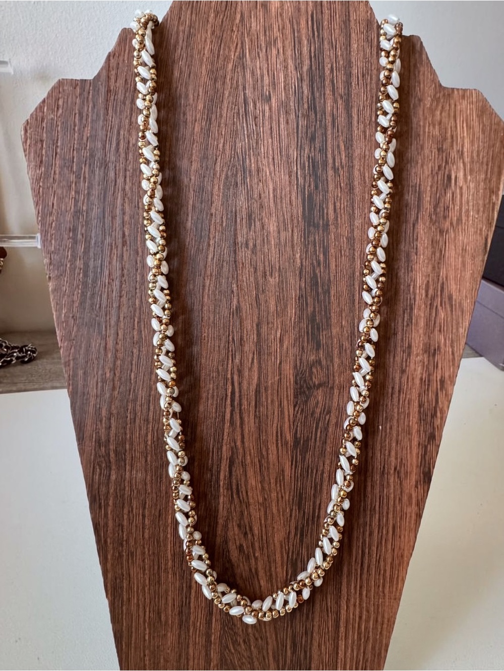 Faux Pearl and Gold Beaded Long Necklace - Women Jewelry